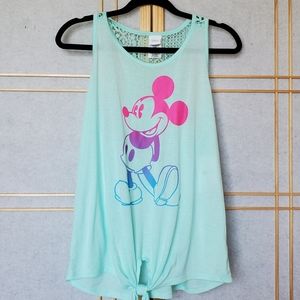Teal Mickey Tie Front Top
